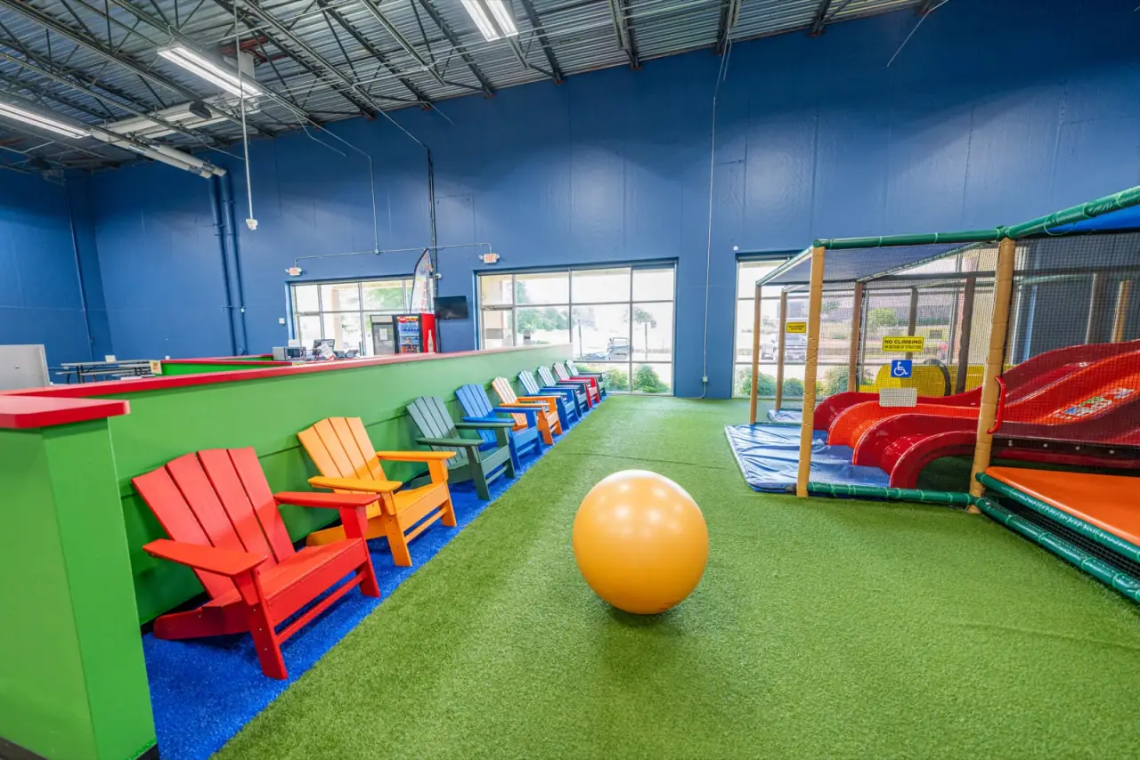 Colorful chairs alongside the indoor play area at Play Park MTX.